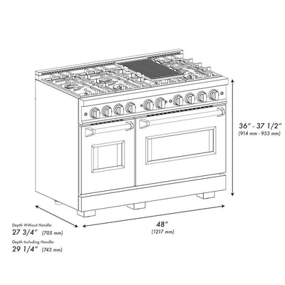 ZLINE 48" Dual Fuel Range, Gas Cooktop, Electric Convection Oven DuraSnow® Stainless Steel, Champagne Bronze CDRSZ-48-CB