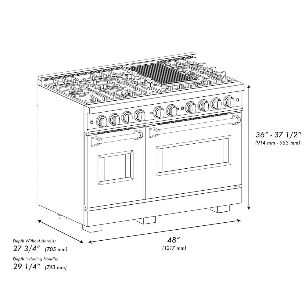 ZLINE 48" Dual Fuel Range, Gas Cooktop, Electric Convection Oven Stainless Steel, Matte Black CDRZ-48-MB