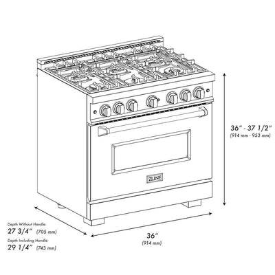 ZLINE 36" Dual Fuel Range, Gas Cooktop, Electric Convection Oven DuraSnow® Stainless Steel, Champagne Bronze CDRSZ-36-CB