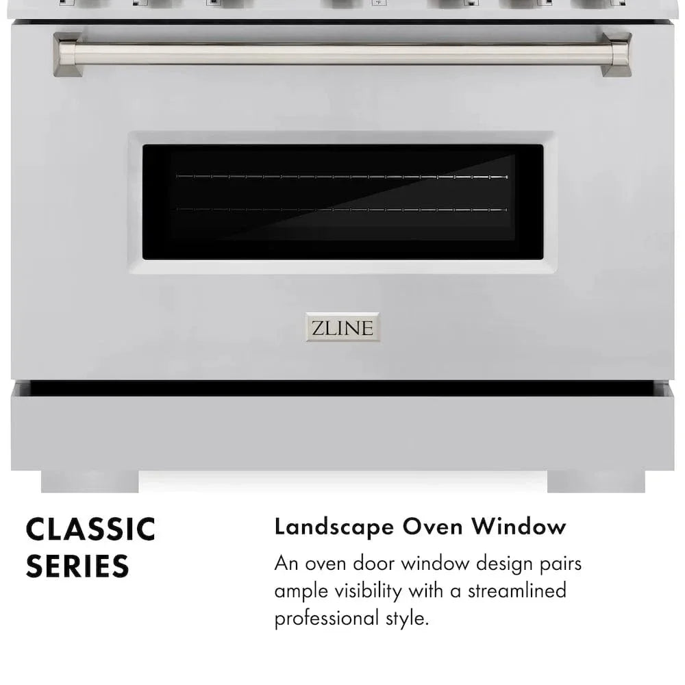 ZLINE 36" Dual Fuel Range, Gas Cooktop, Electric Convection Oven Stainless Steel, CDR36