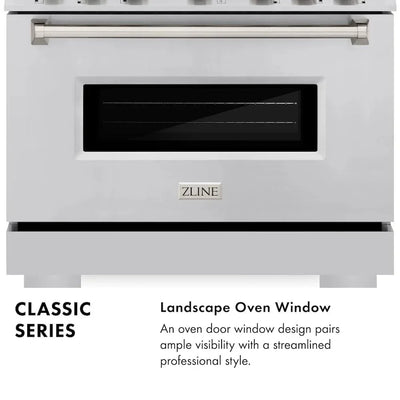 ZLINE 36" Dual Fuel Range, Gas Cooktop, Electric Convection Oven Stainless Steel, CDR36