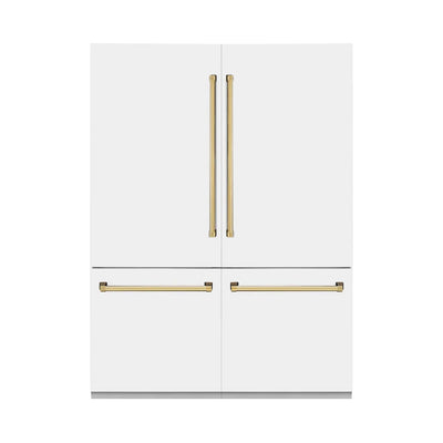 ZLINE 60" Autograph Edition French Door Refrigerator, Internal Water, Ice Dispenser, White Matte, Champagne Bronze Accents RBIVZ-WM-60-CB