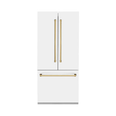 ZLINE Autograph Edition French Door Refrigerator, Internal Water, Ice Dispenser, White Matte, Champagne Bronze Accents RBIVZ-WM