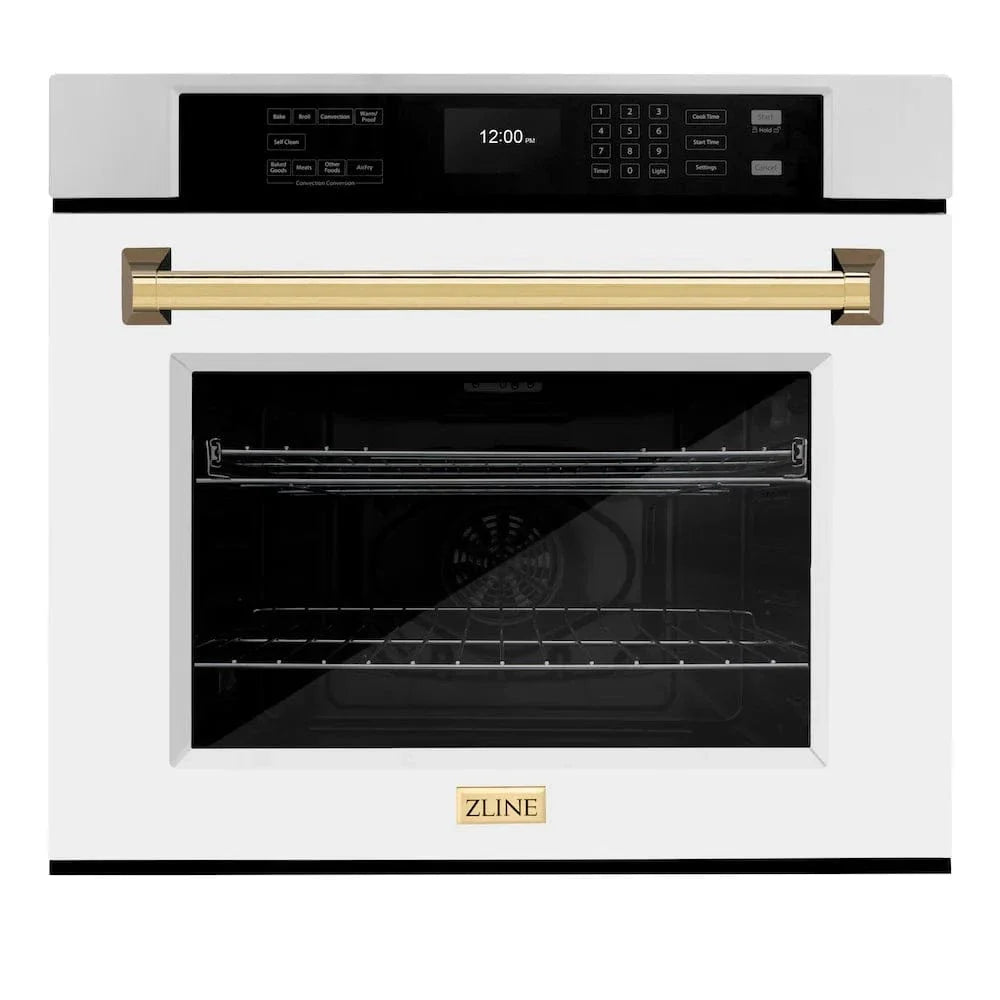 ZLINE 30" Autograph Edition Professional True Convection Single Wall Oven, Air Fry, Self Clean, White Matte, Gold WASZ-WM-30-G