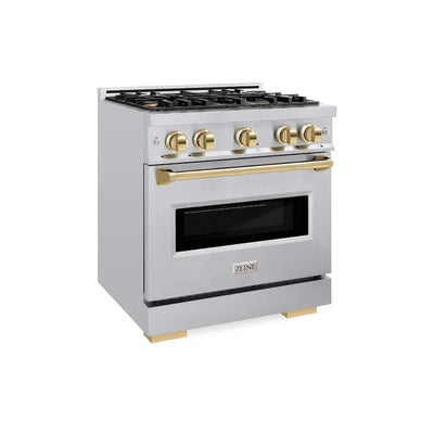ZLINE 30" Dual Fuel Range, Gas Cooktop, Electric Convection Oven Stainless Steel, Gold CDRZ-30-G