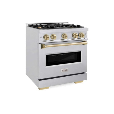 ZLINE 30" Dual Fuel Range, Gas Cooktop, Electric Convection Oven DuraSnow® Stainless Steel, Champagne Bronze CDRSZ-30-CB