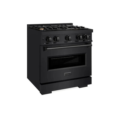 ZLINE 30" Dual Fuel Range, Gas Cooktop, Electric Convection Oven Black Stainless Steel Brass Burners, CDRB-BR-30
