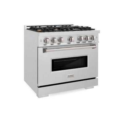 ZLINE 36" Dual Fuel Range, Gas Cooktop, Electric Convection Oven DuraSnow® Stainless Steel, Brass Burners CDRS-BR-36