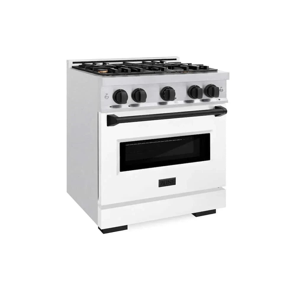 ZLINE 30" Dual Fuel Range, Gas Cooktop, Electric Convection Oven DuraSnow® Stainless Steel, Matte Black CDRSZ-30-MB