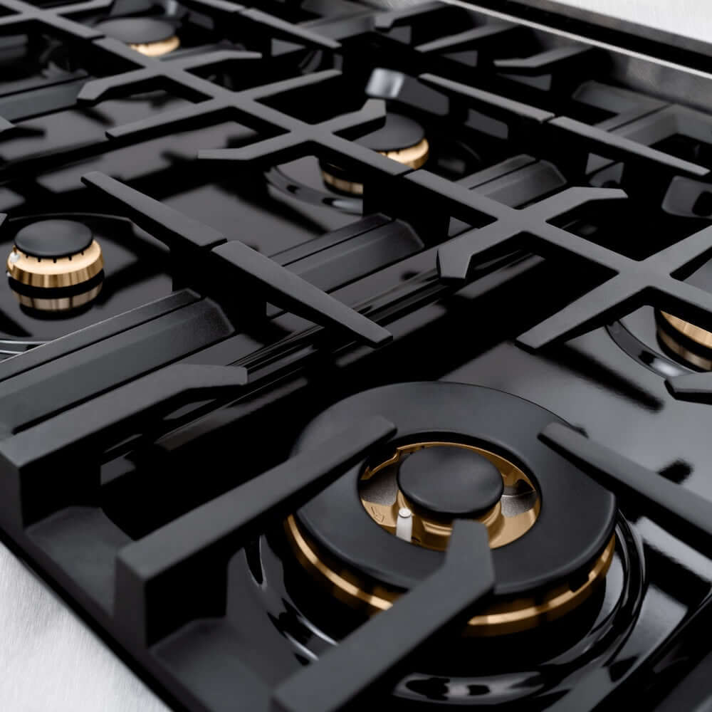 ZLINE 36" Dual Fuel Range, Gas Cooktop, Electric Convection Oven DuraSnow® Stainless Steel, Champagne Bronze CDRSZ-36-CB