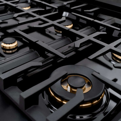 ZLINE 48" Dual Fuel Range, Gas Cooktop, Electric Convection Oven Black Stainless Steel, Gold CDRBZ-48-G