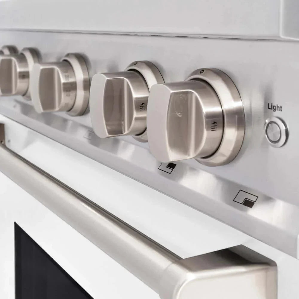 ZLINE 30" Dual Fuel Range, Gas Cooktop, Electric Convection Oven Stainless Steel, White Matte Door CDR-WM-30