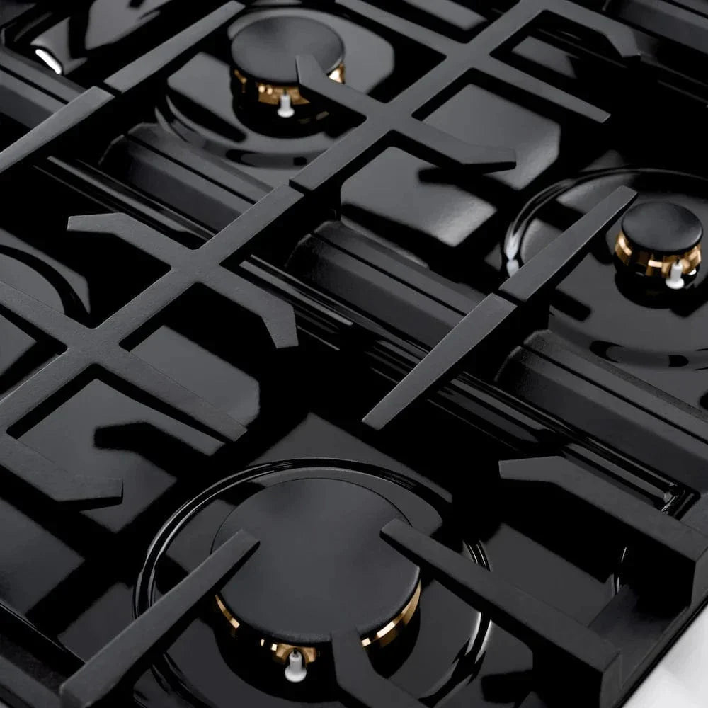 ZLINE 36" Dual Fuel Range, Gas Cooktop, Electric Convection Oven Black Stainless Steel Brass Burners, CDRB-BR-36