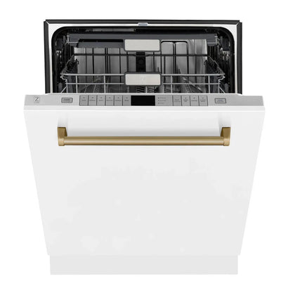 ZLINE Autograph 24" Dishwasher, White Door, Bronze DWMTZ-WM-24-CB