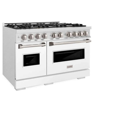 ZLINE 48" Dual Fuel Range, Gas Cooktop, Electric Convection Oven DuraSnow® Stainless Steel, White Matte Door CDRS-WM-48