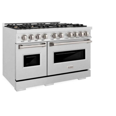 ZLINE 48" Dual Fuel Range, Gas Cooktop, Electric Convection Oven DuraSnow® Stainless Steel, Brass Burners CDRS-BR-48