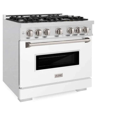 ZLINE 36" Dual Fuel Range, Gas Cooktop, Electric Convection Oven DuraSnow® Stainless Steel, White Matte Door CDRS-WM-36