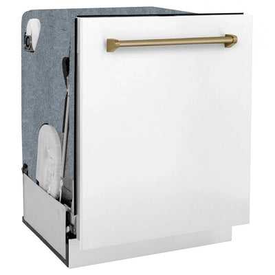 ZLINE Autograph 24" Dishwasher, White Door, Bronze DWMTZ-WM-24-CB