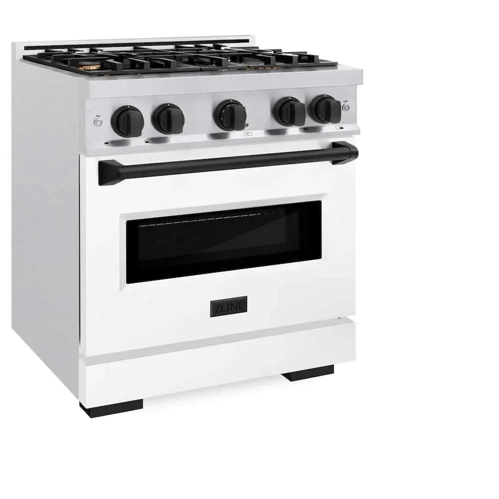 ZLINE 30" Dual Fuel Range, Gas Cooktop, Electric Convection Oven DuraSnow® Stainless Steel, Matte Black CDRSZ-30-MB