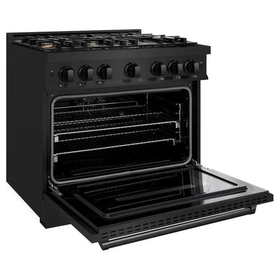 ZLINE 36" Dual Fuel Range, Gas Cooktop, Electric Convection Oven Black Stainless Steel Brass Burners, CDRB-BR-36