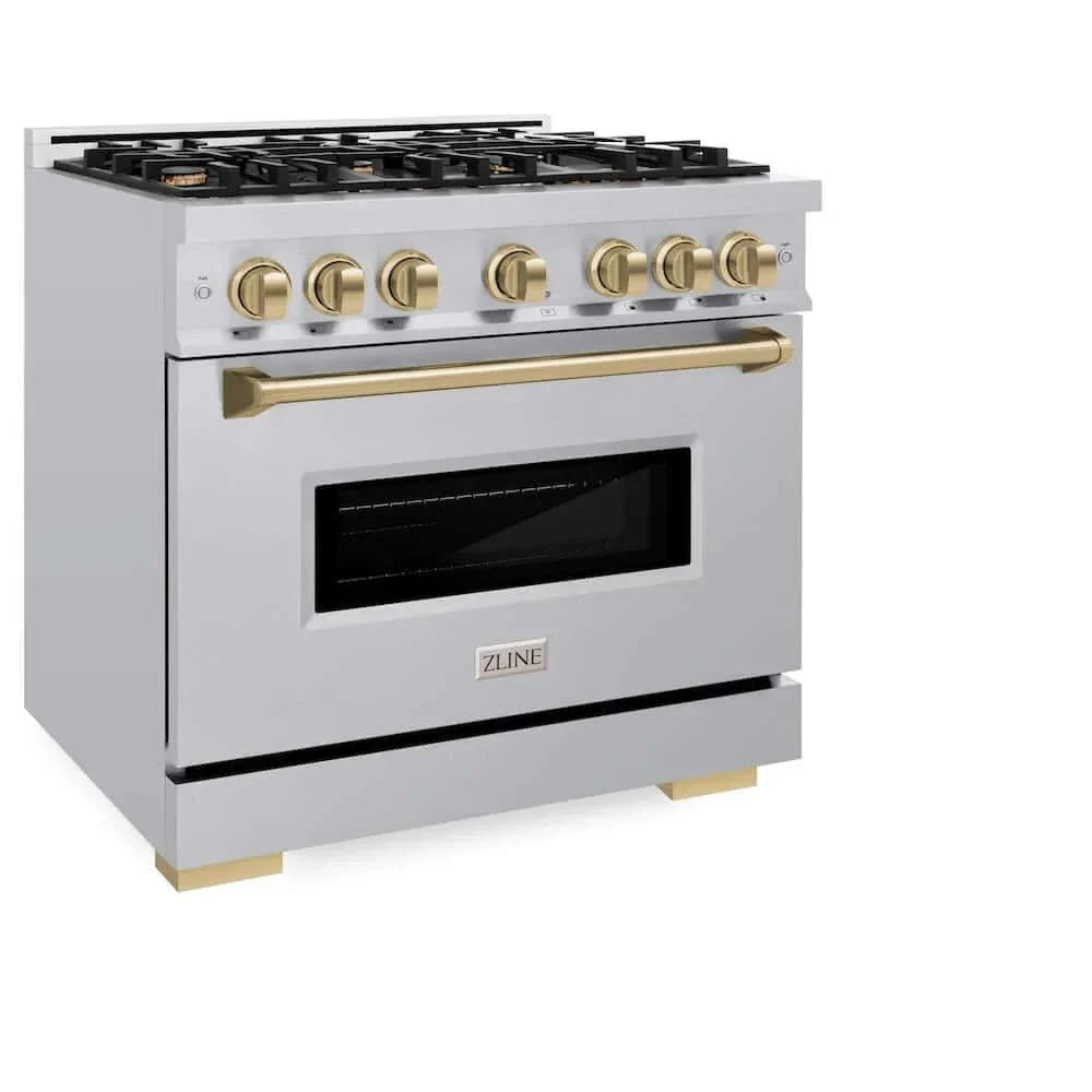 ZLINE 36" Dual Fuel Range, Gas Cooktop, Electric Convection Oven Stainless Steel, Champagne Bronze CDRZ-36-CB