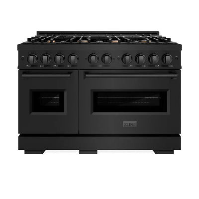 ZLINE 48" Dual Fuel Range, Gas Cooktop, Electric Convection Oven Black Stainless Steel Brass Burners, CDRB-BR-48