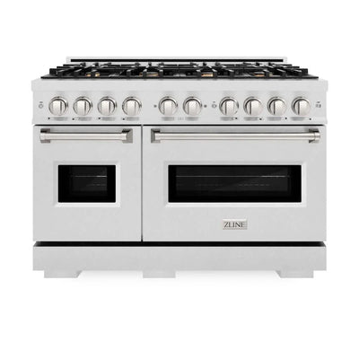 ZLINE 48" Dual Fuel Range, Gas Cooktop, Electric Convection Oven DuraSnow® Stainless Steel, Brass Burners CDRS-BR-48
