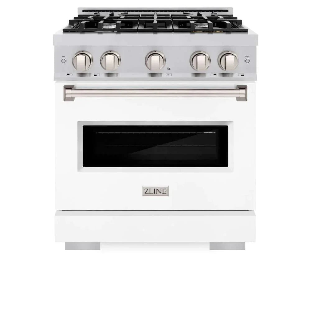 ZLINE 30" Dual Fuel Range, Gas Cooktop, Electric Convection Oven Stainless Steel, White Matte Door CDR-WM-30