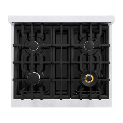 ZLINE 30" Dual Fuel Range, Gas Cooktop, Electric Convection Oven DuraSnow® Stainless Steel, White Matte Door CDRS-WM-30