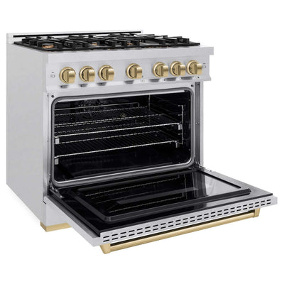 ZLINE 36" Dual Fuel Range, Gas Cooktop, Electric Convection Oven DuraSnow® Stainless Steel, Champagne Bronze CDRSZ-36-CB