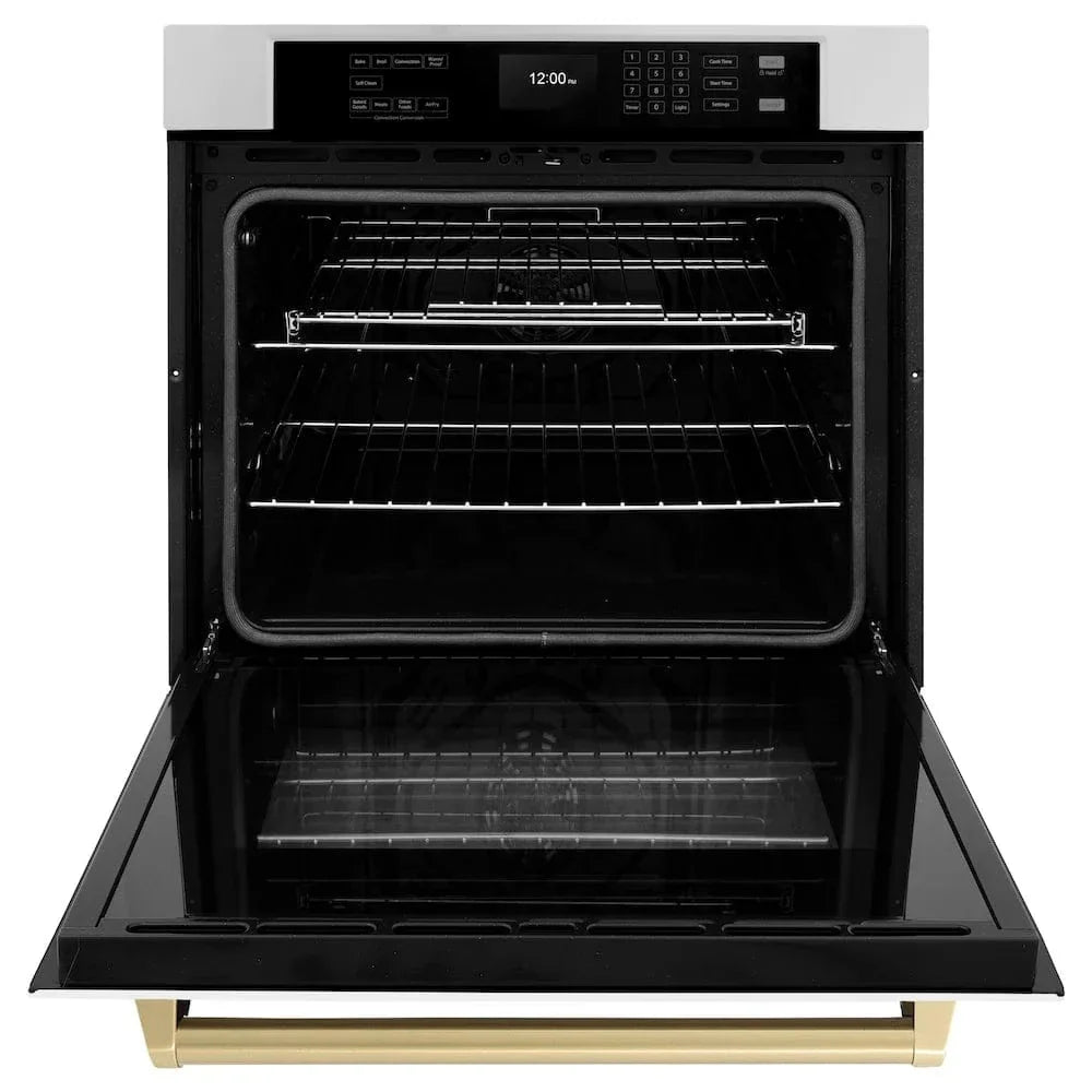 ZLINE 30" Autograph Edition Professional True Convection Single Wall Oven, Air Fry, Self Clean, White Matte, Champagne Bronze WASZ-WM-30-CB