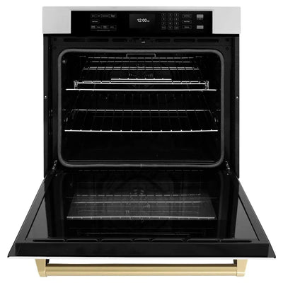 ZLINE 30" Autograph Edition Professional True Convection Single Wall Oven, Air Fry, Self Clean, White Matte, Champagne Bronze WASZ-WM-30-CB