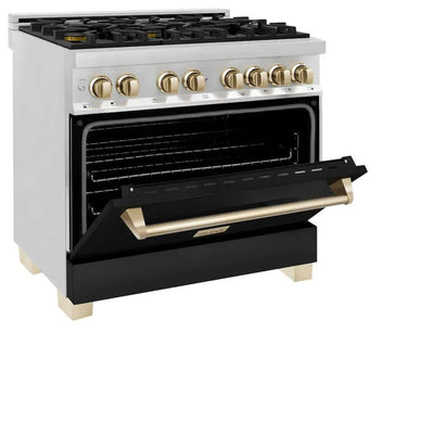 ZLINE 36" Autograph Dual Fuel Range, Black, Gold, RAZ-BLM-36-G