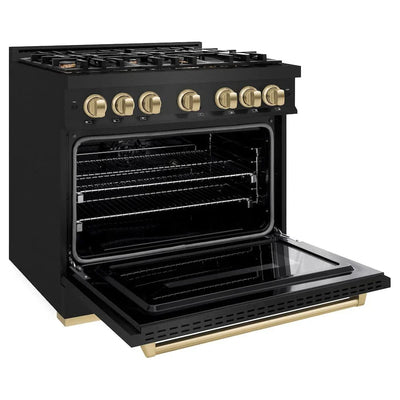 ZLINE 36" Dual Fuel Range, Gas Cooktop, Electric Convection Oven Black Stainless Steel, Champagne Bronze CDRBZ-36-CB