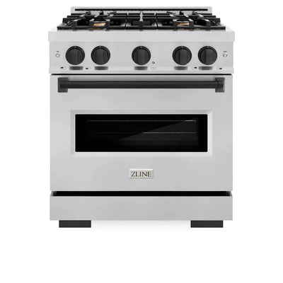 ZLINE 30" Dual Fuel Range, Gas Cooktop, Electric Convection Oven Stainless Steel, Matte Black CDRZ-30-MB