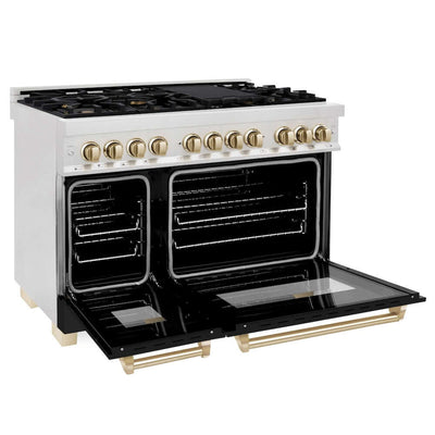 ZLINE 48" Autograph, Dual Fuel Range, Black Door, Gold, RASZ-BLM-48-G