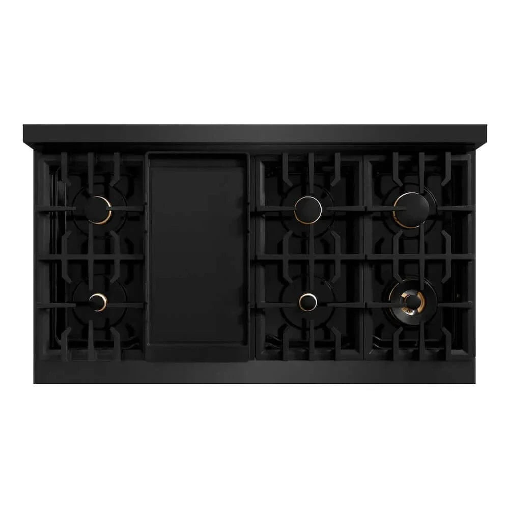 ZLINE 48" Dual Fuel Range, Gas Cooktop, Electric Convection Oven Black Stainless Steel, Gold CDRBZ-48-G