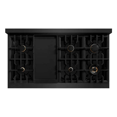 ZLINE 48" Dual Fuel Range, Gas Cooktop, Electric Convection Oven Black Stainless Steel, Gold CDRBZ-48-G