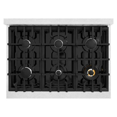 ZLINE 36" Dual Fuel Range, Gas Cooktop, Electric Convection Oven DuraSnow® Stainless Steel, White Matte Door CDRS-WM-36