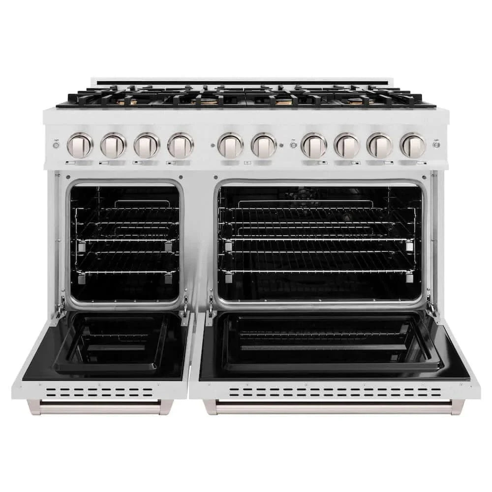 ZLINE 48" Dual Fuel Range, Gas Cooktop, Electric Convection Oven DuraSnow® Stainless Steel, Brass Burners CDRS-BR-48