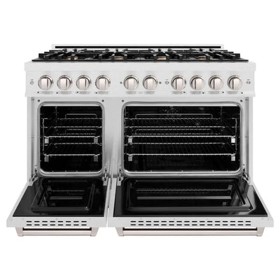 ZLINE 48" Dual Fuel Range, Gas Cooktop, Electric Convection Oven DuraSnow® Stainless Steel, Brass Burners CDRS-BR-48