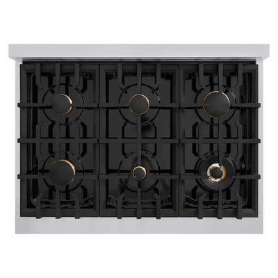 ZLINE 36" Dual Fuel Range, Gas Cooktop, Electric Convection Oven Stainless Steel, Gold CDRZ-36-G