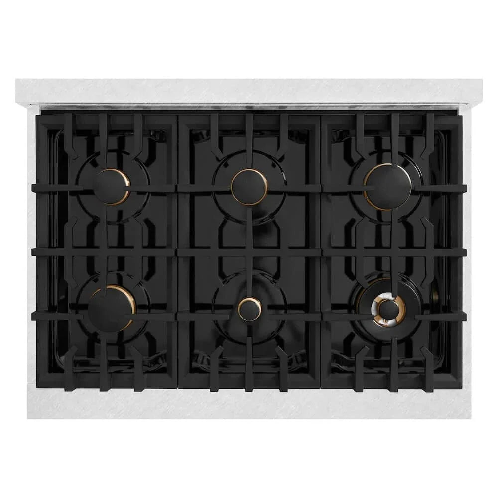 ZLINE 36" Dual Fuel Range, Gas Cooktop, Electric Convection Oven DuraSnow® Stainless Steel, Gold CDRSZ-36-G