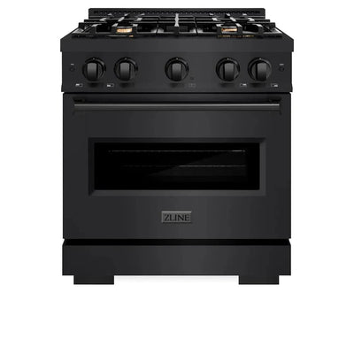 ZLINE 30" Dual Fuel Range, Gas Cooktop, Electric Convection Oven Black Stainless Steel Brass Burners, CDRB-BR-30