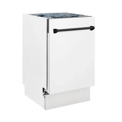 ZLINE Autograph 18" Dishwasher White Door, Black Handle DWVZ-WM-18-MB