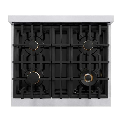 ZLINE 30" Dual Fuel Range, Gas Cooktop, Electric Convection Oven DuraSnow® Stainless Steel, White Matte Door, Matte Black CDRSZ-WM-30-MB