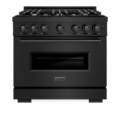 ZLINE 36" Dual Fuel Range, Gas Cooktop, Electric Convection Oven Black Stainless Steel, CDRB-36