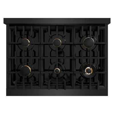 ZLINE 36" Dual Fuel Range, Gas Cooktop, Electric Convection Oven Black Stainless Steel, Gold CDRBZ-36-G