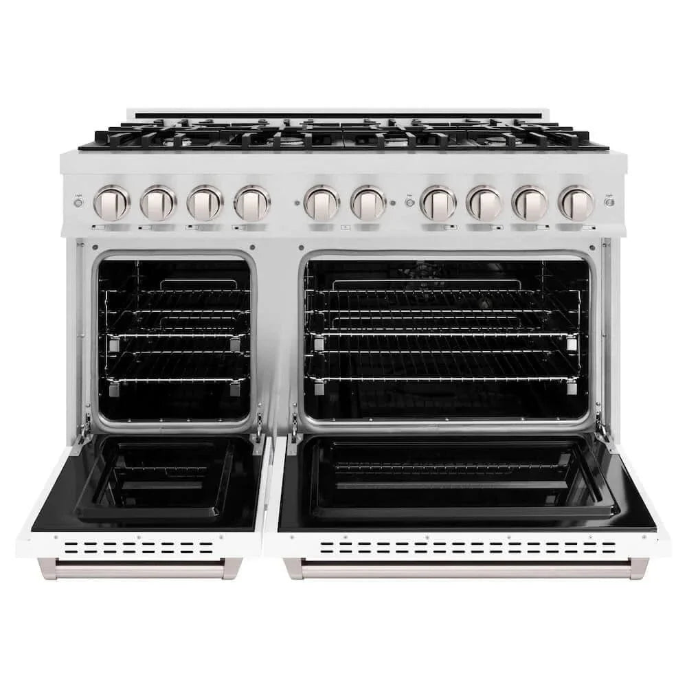 ZLINE 48" Dual Fuel Range, Gas Cooktop, Electric Convection Oven DuraSnow® Stainless Steel, White Matte Door CDRS-WM-48