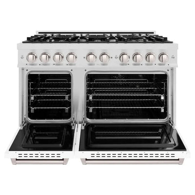 ZLINE 48" Dual Fuel Range, Gas Cooktop, Electric Convection Oven DuraSnow® Stainless Steel, White Matte Door CDRS-WM-48